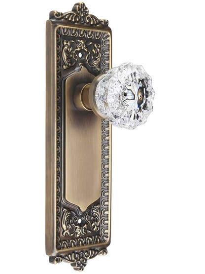 Egg and Dart Door Set with Fluted Crystal Glass Knobs in Antique-By-Hand.
