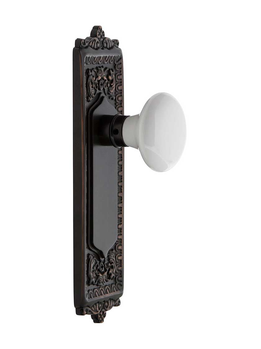Alternate View 2 of Egg and Dart Style Door Set with White Porcelain Door Knobs