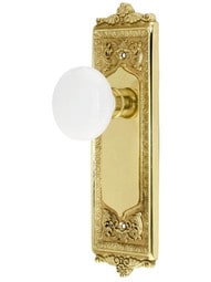 Egg and Dart Style Door Set with White Porcelain Door Knobs