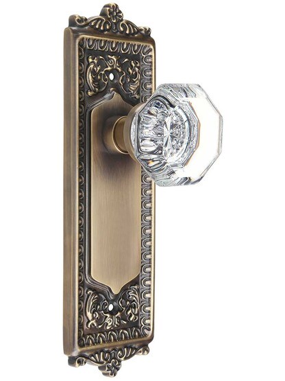 Egg and Dart Door Set with Waldorf Crystal Glass Knobs in Antique-By-Hand.