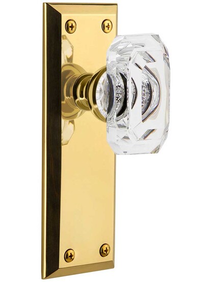 Grandeur Fifth-Avenue Door Set with Clear Crystal-Glass Baguette Knobs in PVD.