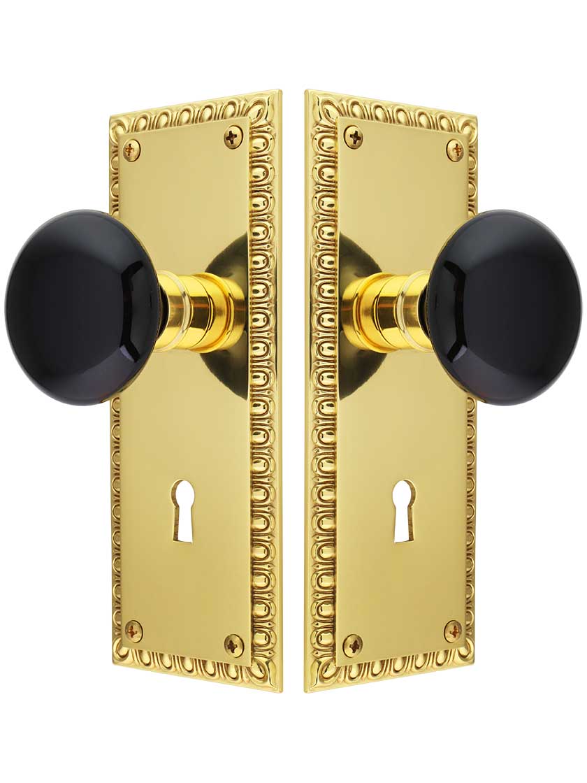 Ovolo Mortise-Lock Set with Black Porcelain Knobs