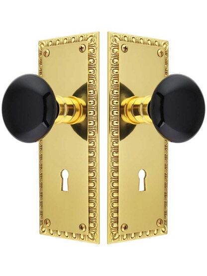 Alternate View of Ovolo Mortise-Lock Set with Black Porcelain Knobs.