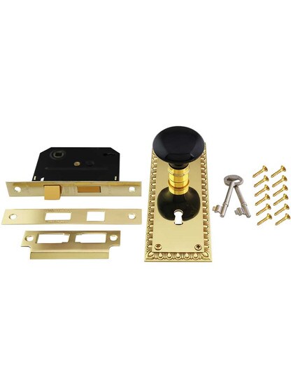 Alternate View 4 of Ovolo Mortise-Lock Set with Black Porcelain Knobs.