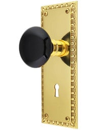 Ovolo Mortise-Lock Set with Black Porcelain Knobs.