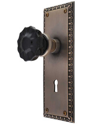 Ovolo Mortise-Lock Set with Colored Fluted Crystal Glass Knobs and Keyhole in Antique-by-Hand