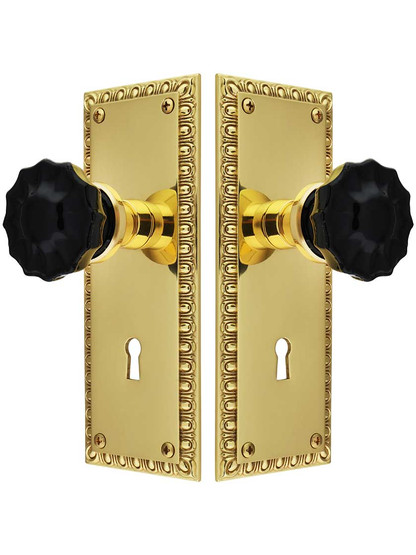 Alternate View of Ovolo Mortise-Lock Set with Colored Fluted Crystal Glass Knobs.