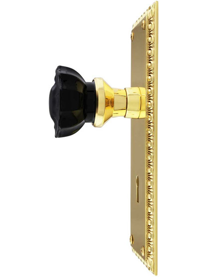 Alternate View 2 of Ovolo Mortise-Lock Set with Colored Fluted Crystal Glass Knobs.
