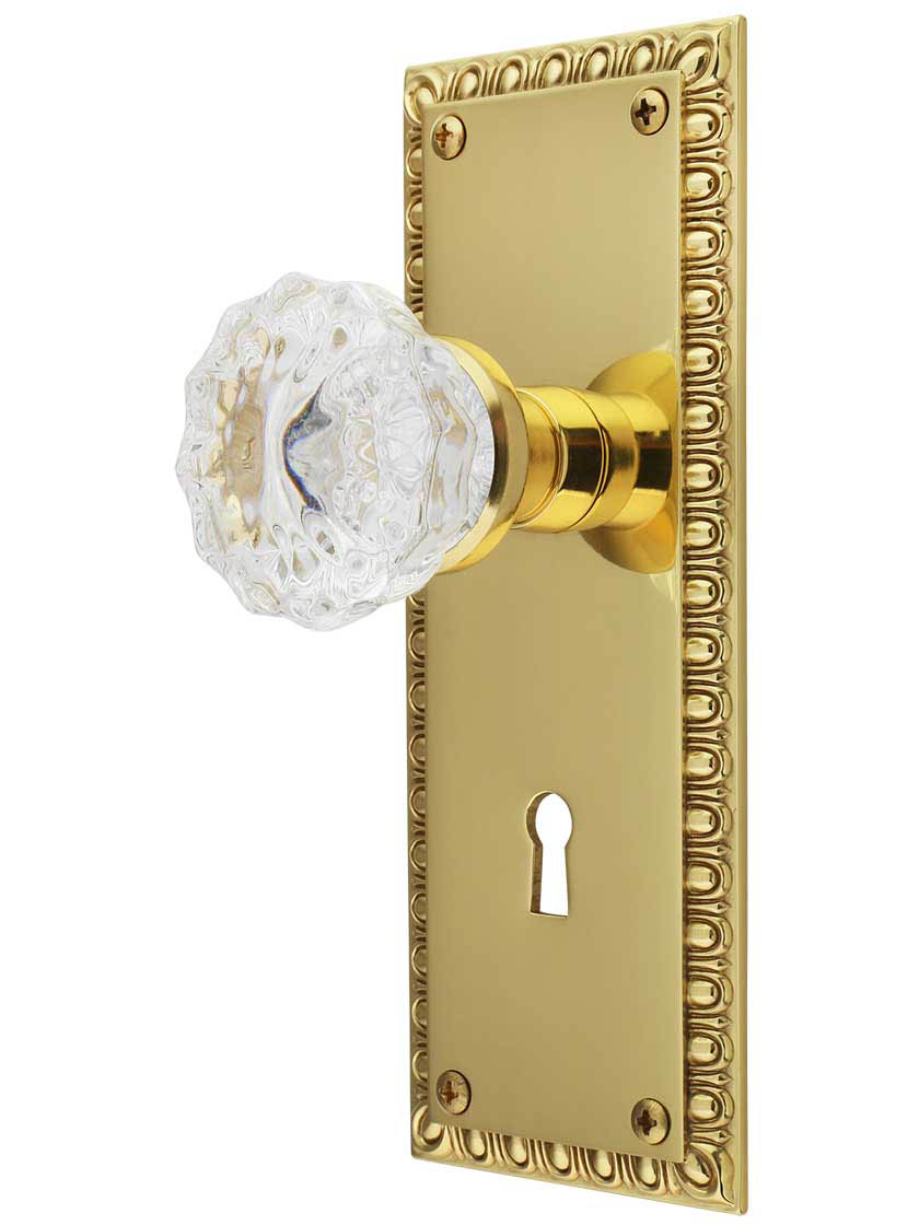 Ovolo Mortise-Lock Set with Fluted Crystal Glass Knobs