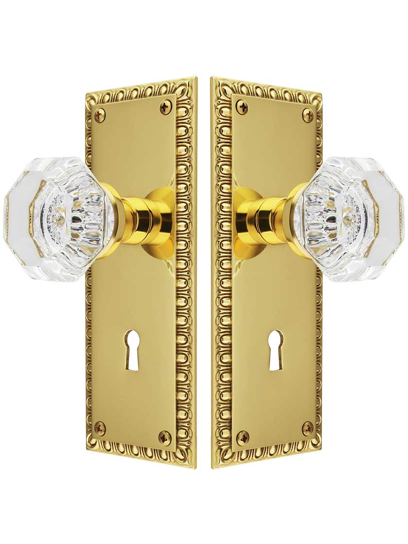 Alternate View of Ovolo Mortise-Lock Set with Waldorf Crystal Glass Knobs.