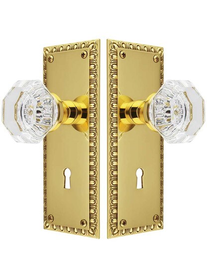 Alternate View of Ovolo Mortise-Lock Set with Waldorf Crystal Glass Knobs.