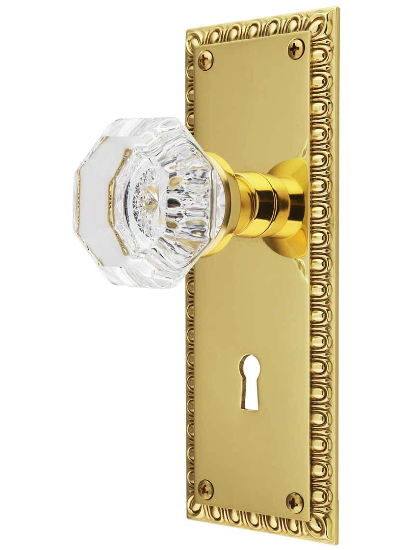 12 flute Glass Knob x 12 flute Glass Knob Brass metal Vintage Mortise Lockset 