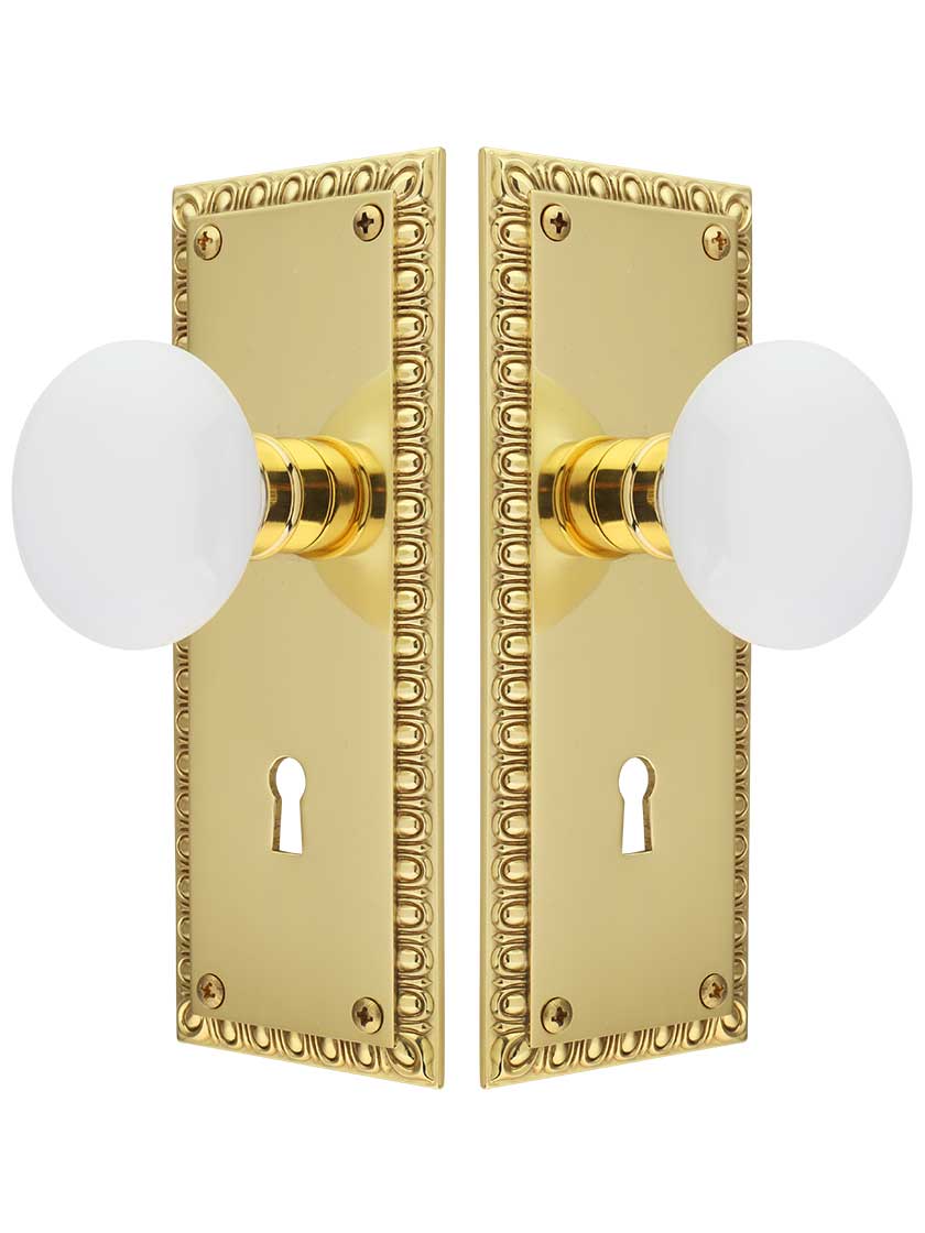 Alternate View of Ovolo Mortise-Lock Set with White Porcelain Knobs.