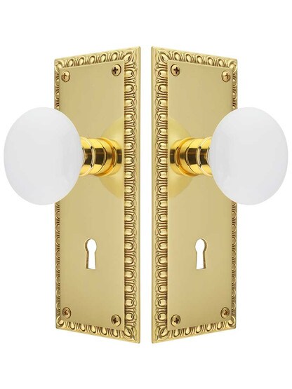 Alternate View of Ovolo Mortise-Lock Set with White Porcelain Knobs.