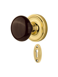 Classic Rosette Mortise-Lock Set with Brown Porcelain Knobs