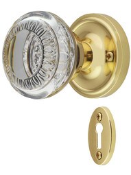 Nostalgic Warehouse - Classic Rosette Passage Oval Fluted Crystal Glass Door  Knob in Antique Brass - CLAOFC - 708446 