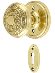 Classic Rosette Mortise Lock Set With Egg And Dart Door Knobs.