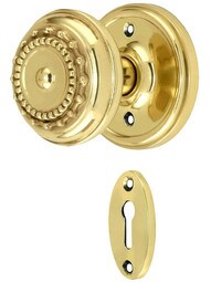 Classic Rosette Mortise Lock Set With Meadows Design Knobs.