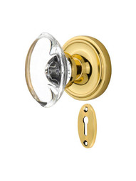 Classic Rosette Mortise-Lock Set with Oval Crystal Glass Knobs.