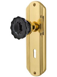 Streamline Deco Mortise Lock Set with Colored Fluted Crystal-Glass Knobs