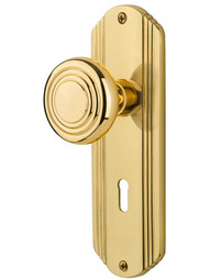Streamline Moderne Mortise Lock Set with Matching Knobs with Keyhole.