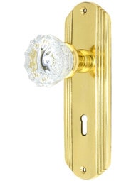 Streamline Moderne Mortise Lock Set With Fluted Crystal Door Knobs