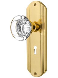 Streamline Moderne Mortise Lock Set with Round Crystal Glass Knobs with Keyhole.