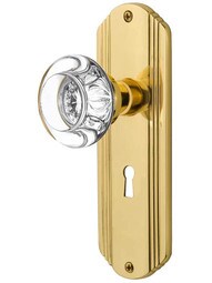 Streamline Moderne Mortise Lock Set with Round Crystal Glass Knobs with Keyhole