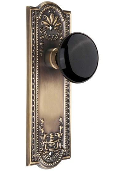 Meadows Door Set with Black Porcelain Knobs in Antique-By-Hand.