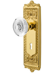 Egg & Dart Mortise-Lock Set with Matching Crystal-Glass Knobs