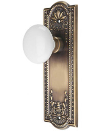 Meadows Door Set with White Porcelain Knobs in Antique-By-Hand.