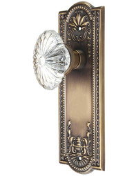 Meadows Style Door Set with Oval Fluted Crystal Glass Knobs in Antique-By-Hand.