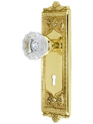 Egg & Dart Design Mortise Lock Set With Fluted Crystal Door Knobs