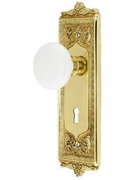Egg and Dart Style Mortise Lock Set with White Porcelain Door Knobs