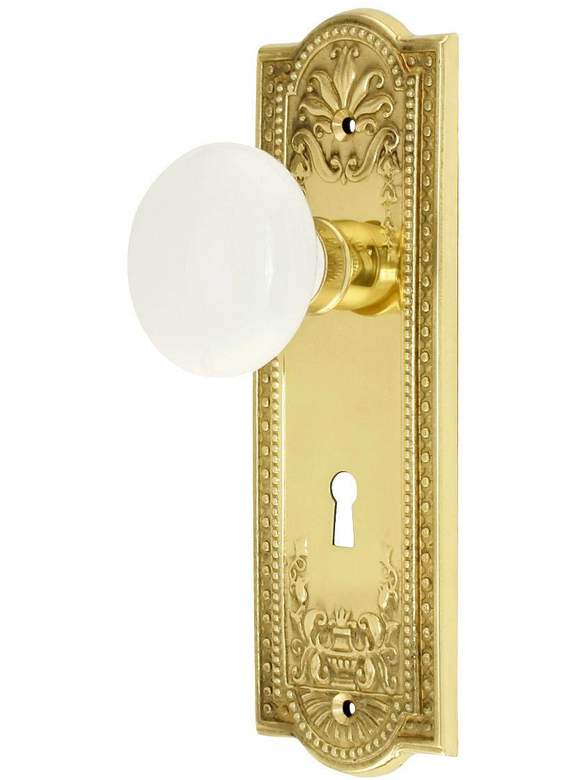 Meadows Design Mortise Lock Set With White Porcelain Door Knobs