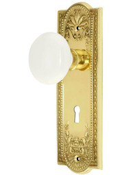 Meadows Style Mortise Lock Set with White Porcelain Door Knobs