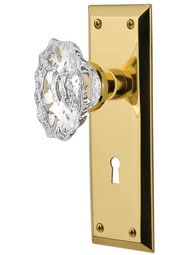 New York Style Mortise-Lock Set with Chateau Crystal Glass Knobs