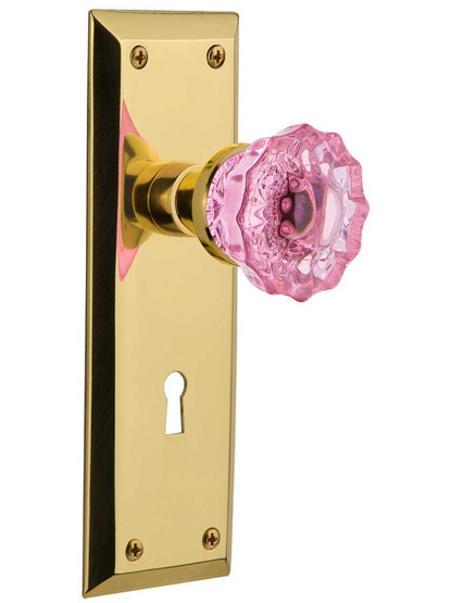 New York Mortise Lock Set with Colored Fluted Crystal Glass Knobs