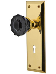 New York Mortise Lock Set with Colored Fluted Crystal Glass Knobs.