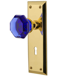 New York Mortise Lock Set with Colored Waldorf Crystal Glass Knobs