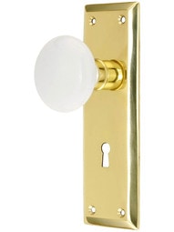 Classic New York Style Mortise Lock Set with White Porcelain Door Knobs