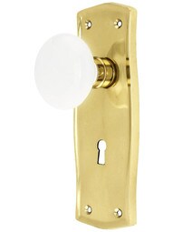 Prairie Style Mortise Lock Set with White Porcelain Door Knobs