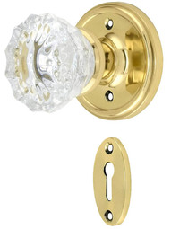 Classic Rosette Mortise Lock Set With Fluted Crystal Door Knobs.