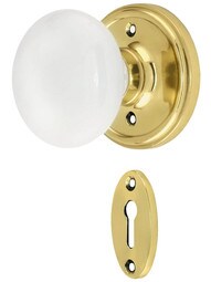 Classic Rosette Mortise Lock Set With White Porcelain Door Knobs