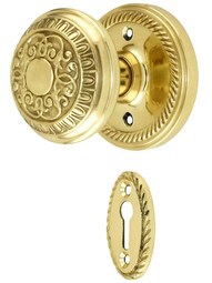 Rope Rosette Mortise Lock Set With Egg & Dart Door Knobs