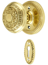 Rope Rosette Mortise Lock Set With Egg And Dart Door Knobs.