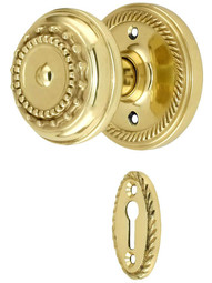 Rope Rosette Style Mortise Lock Set With Meadows Door Knobs.