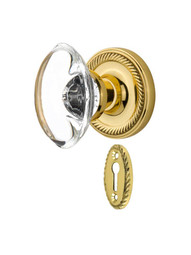 Rope Rosette Mortise-Lock Set with Oval Crystal Glass Knobs.