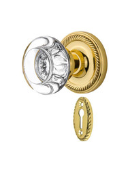 Rope Rosette Mortise-Lock Set with Round Crystal Glass Knobs.