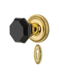 Rope Rosette Mortise Lock Set with Colored Waldorf Crystal Glass Knobs.